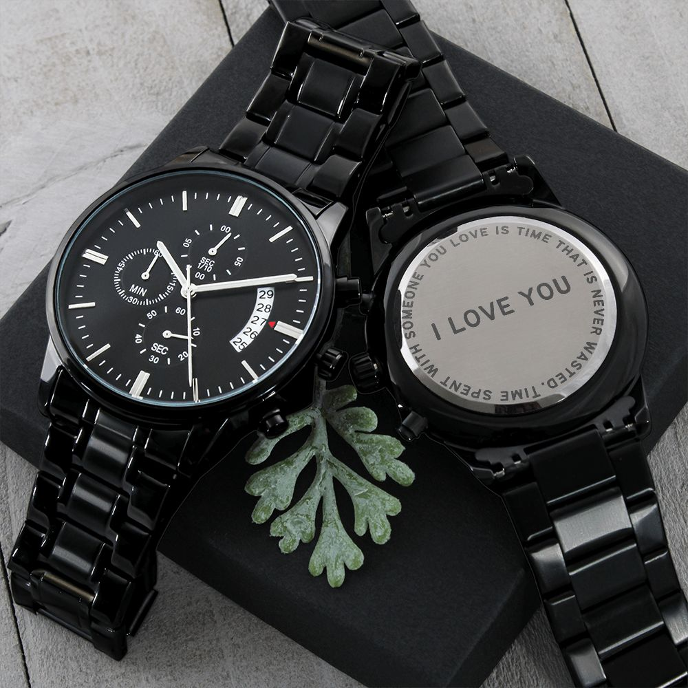 "I Love You" Engraved | Black Chronograph Watch