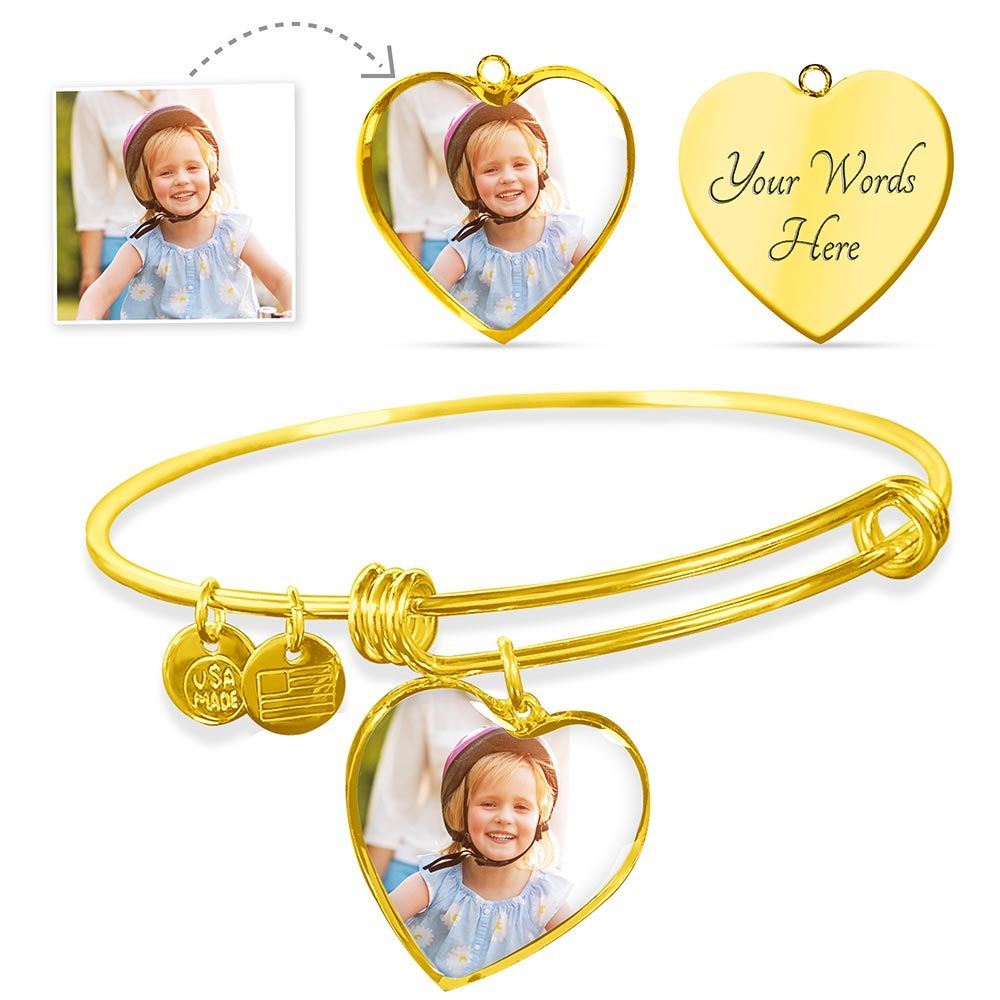 Custom Image & Engraving | Heart Pendant Bracelet (Personalize)