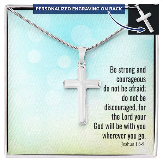 "Strong & Courageous" | Cross Pendant Necklace (Personalize)