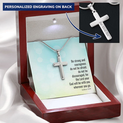 "Strong & Courageous" | Cross Pendant Necklace (Personalize)