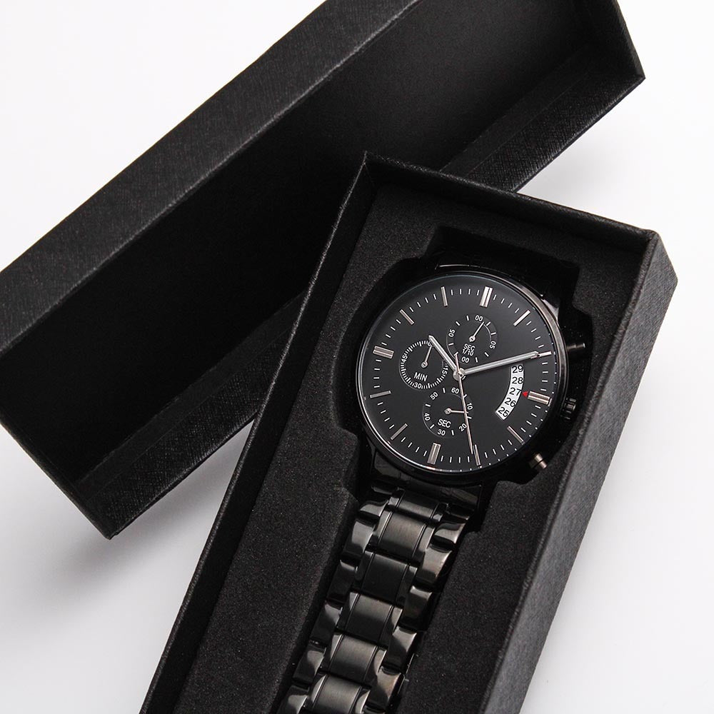 "I Love You" Engraved | Black Chronograph Watch