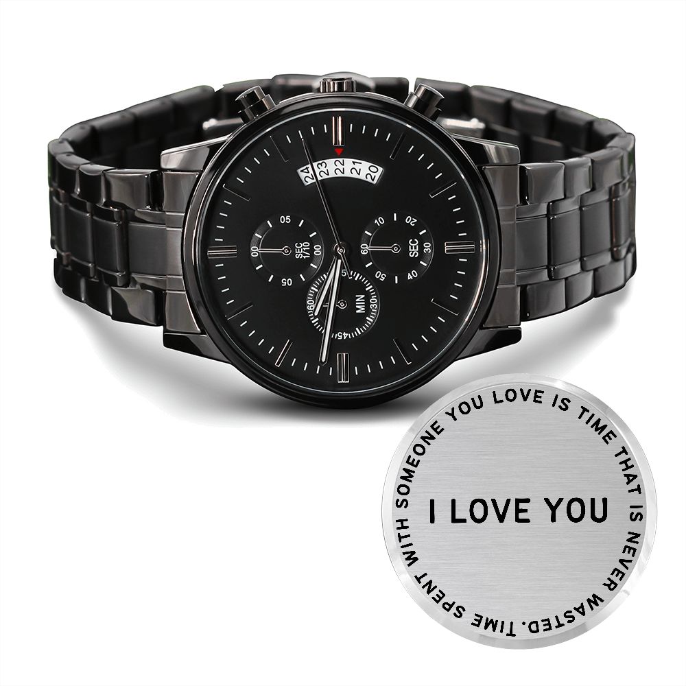 "I Love You" Engraved | Black Chronograph Watch
