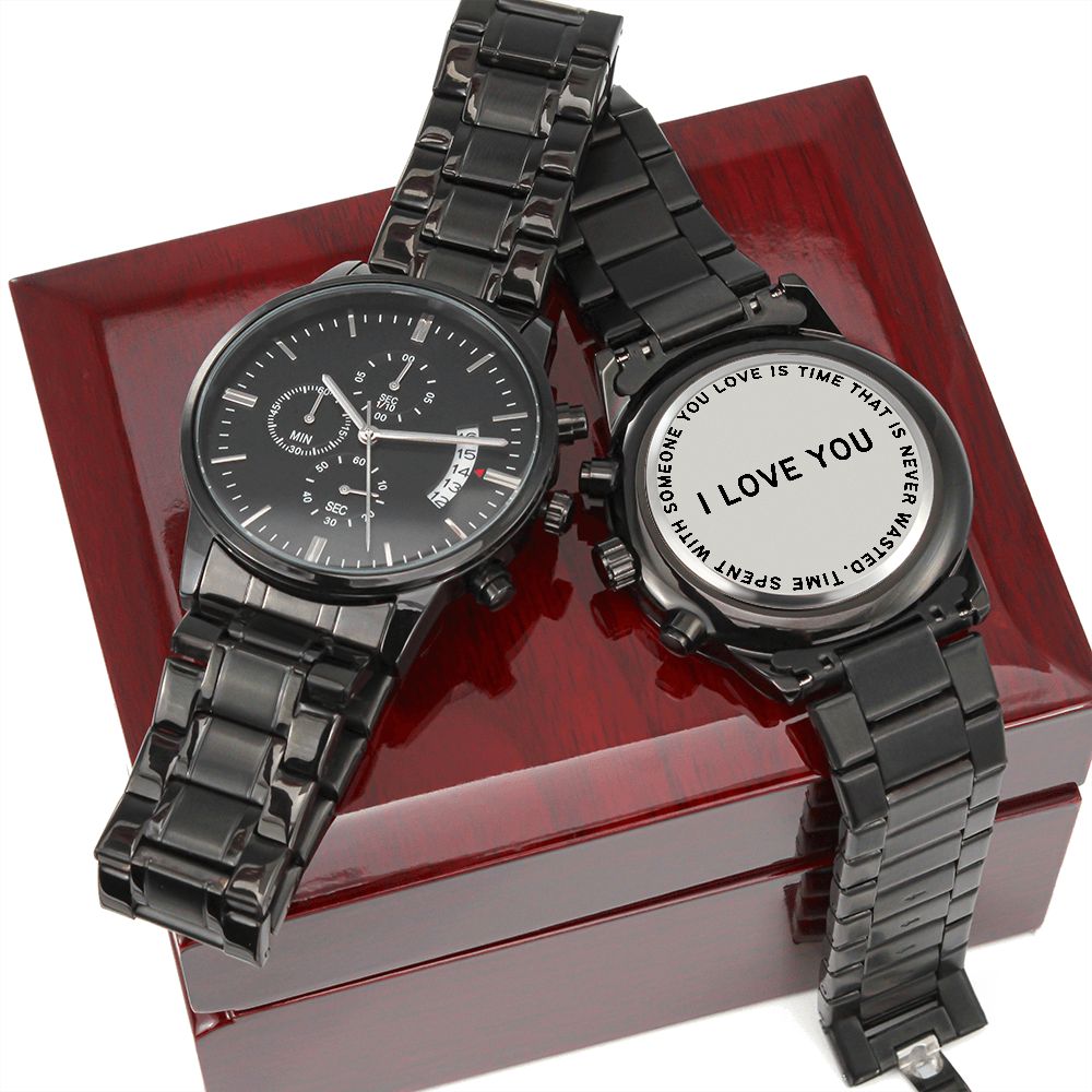 "I Love You" Engraved | Black Chronograph Watch