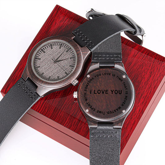 "I Love You" Engraved | Natural Wood Watch