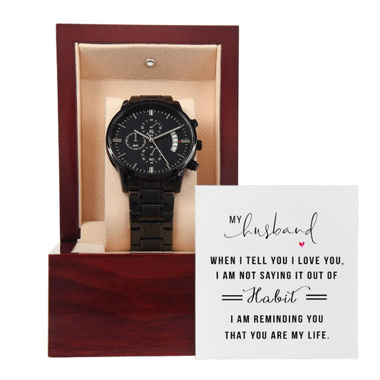 "My Husband" | Black Chronograph Watch